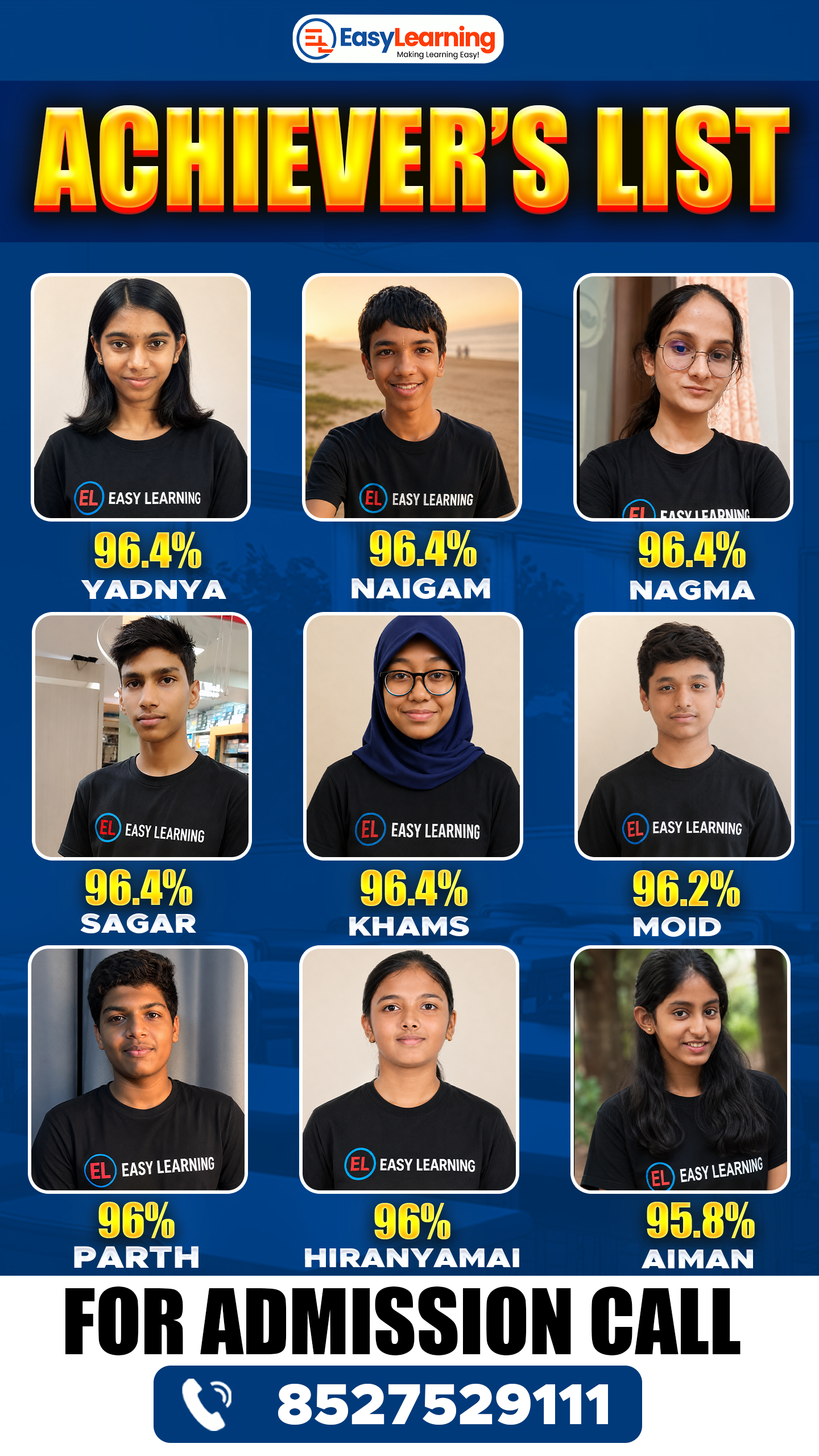 Achievers List - Yadnya, Naigam, Nagma, Sagar, Khams, Moid, Parth, Hiranyamai, Aiman